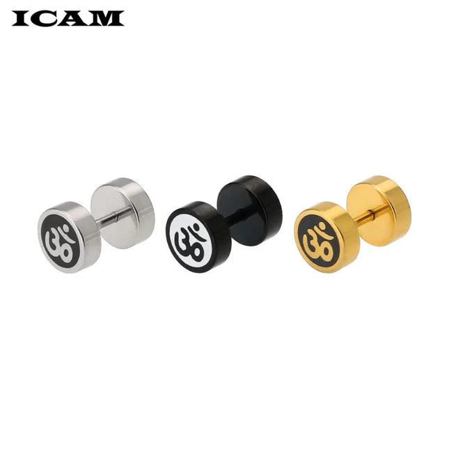 ICAM 1 paio di semplici manubri in acciaio inossidabile uomo/donna orecchini a bottone stile Punk moda acciaio 316L gioielli da uomo regalo 3 colori platinumshop