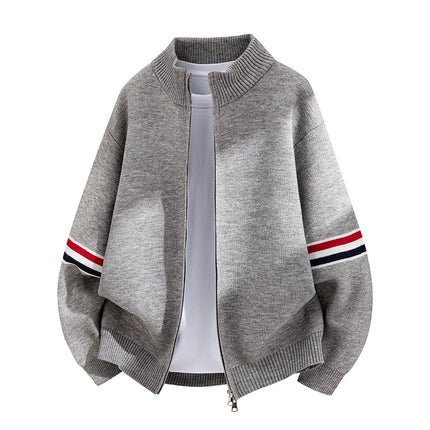 High Quality Fashion Knitted Jacket Men New color blocked striped designer brand casual sweater cardigan autumn warm thick coat