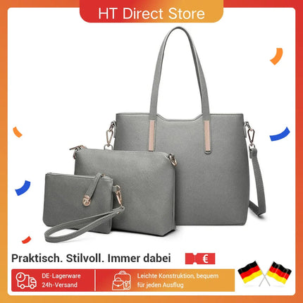 Miss Lulu WOMEN'S Shoulder bag Set 3 Piece Large Handle bag Carry bag Tote Bag Women handbag Comfortable PlatiNum