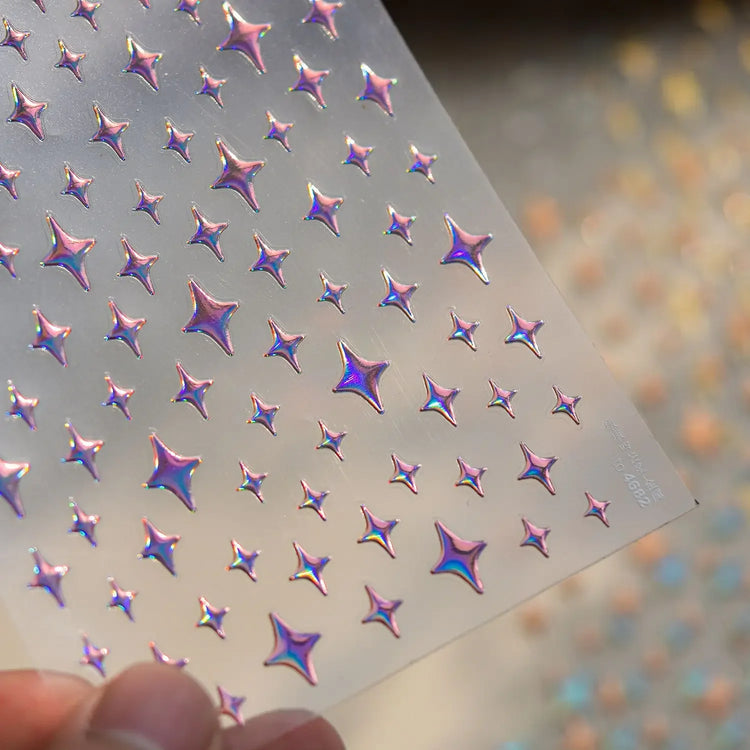 Punk Glitter Powder Blue Pink Star Charm Laser Silver Gold Starlight Rhinestones Moon DIY Nail Art Stickers Manicure Tool Decals