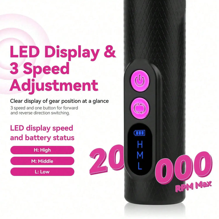 Rechargeable Electric Nail Drill Machine, Professional Nail File Kit with 11pcs Nail Drill Bits, Sanding Bands, 3 Speed Settings for Manicure & Pedicure, Black