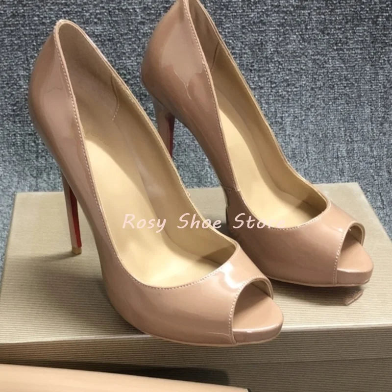 Super Waterproof Platform Patent Leather Women's Pumps Sexy Peep Toe Slip On Stiletto Sandals Model Show Dress Shoes Party Shoes