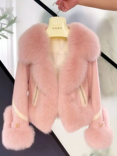 2025 new imitation fox fur coat women autumn winter fashion short Add cotton thick Warm suede overcoat Female slim Outwear T792