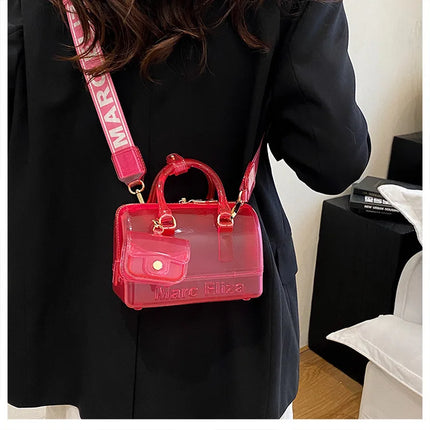 2025 Transparent PVC Beach Bag, Korean Style, Fresh and Sweet Silicone Shoulder Bag, Medium Size with Zipper Closure