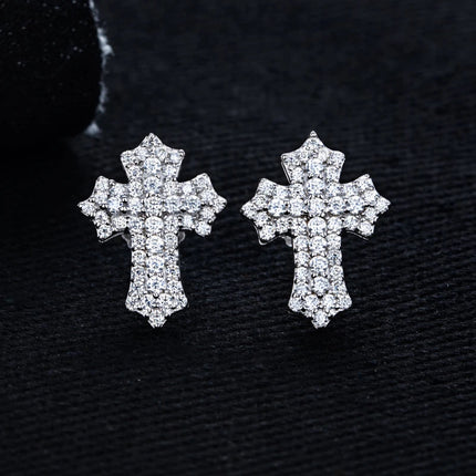 MossanRappr 0.78cttw Moissanite Iced out Croce Orecchini a bottone in argento sterling 925 D Colore Gioielli eleganti e alla moda per uomo platinumshop