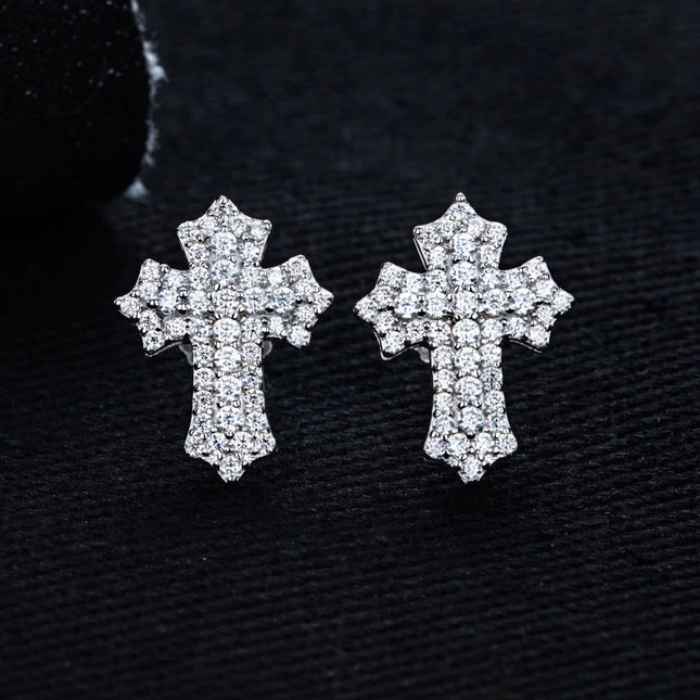 MossanRappr 0.78cttw Moissanite Iced out Croce Orecchini a bottone in argento sterling 925 D Colore Gioielli eleganti e alla moda per uomo platinumshop