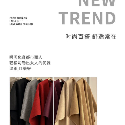 Women Split‑Open Woolen Tassel Poncho Shawl Thick Warm Cape Coat Autumn Winter Travel Photography Outer Wrap
