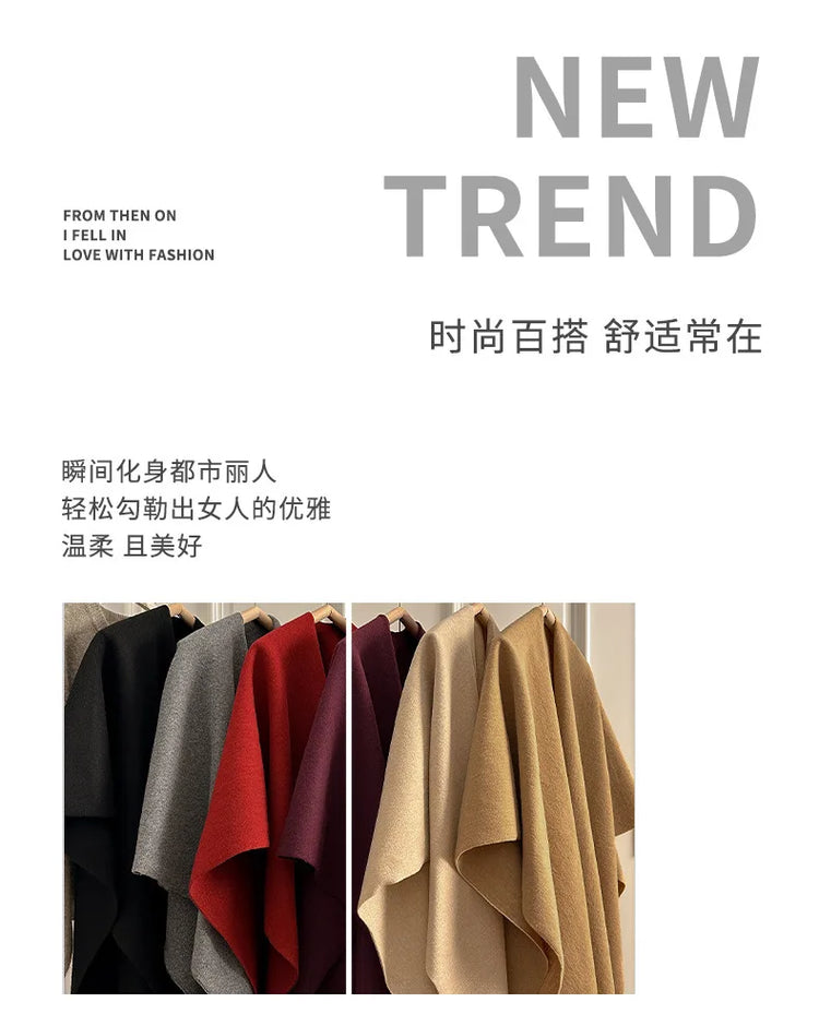 Women Split‑Open Woolen Tassel Poncho Shawl Thick Warm Cape Coat Autumn Winter Travel Photography Outer Wrap