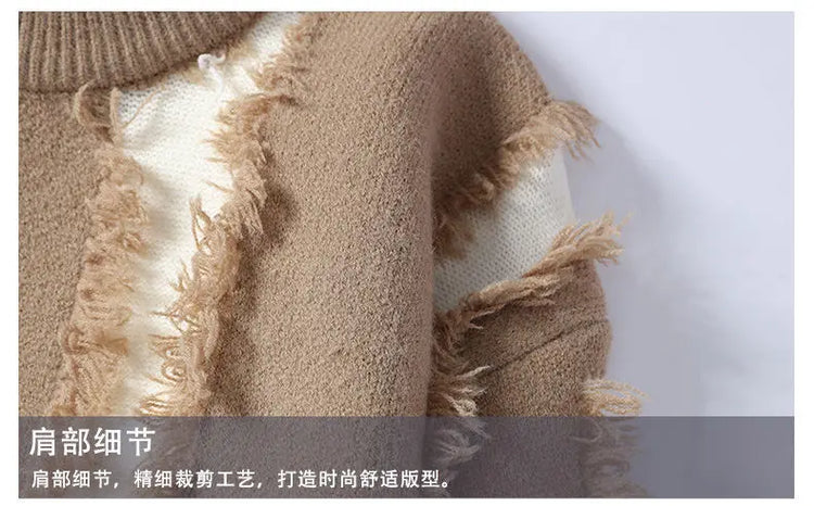 Ripped Sweater Men's Loose Crew Neck Knit Bottom Shirt Handsome Autumn Clothes on The Fashion  Sweater Pullover Sweater