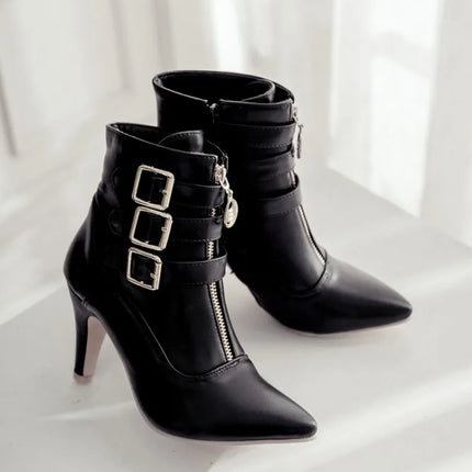 Women Shoes  Boots Spring High Heels Ankle Boots Pointed Toe Buckle  Boots Zip Ladies Shoes White Big Size 2023