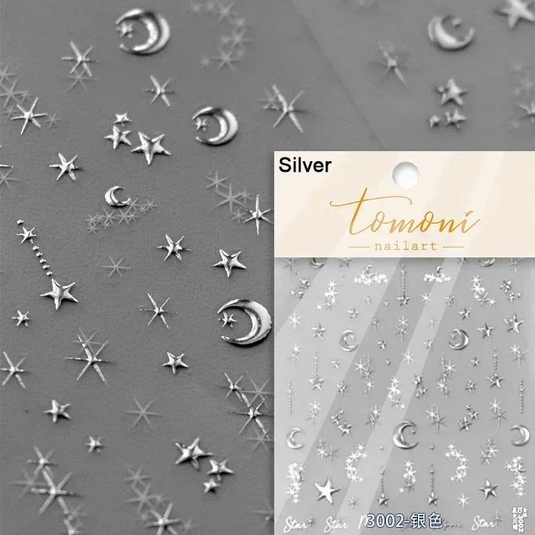 Punk Glitter Powder Blue Pink Star Charm Laser Silver Gold Starlight Rhinestones Moon DIY Nail Art Stickers Manicure Tool Decals