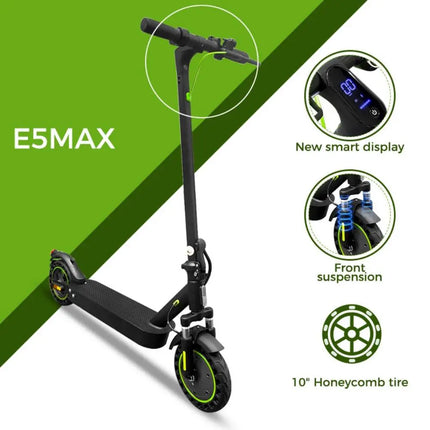 Monopattino Elettrico Wildstride 350W/500W con Motore Potente, Autonomia 30&45km, Batteria 15ah, Pneumatici da 10 Pollici, Velocità 35km/h, Pieghevole, App Intelligente, per Adulti, Modello E5max