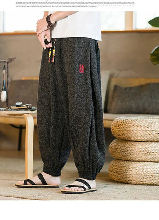 Pantaloni da jogging in seta di ghiaccio da uomo pantaloni casual stile Harajuku cinese da uomo pantaloni sportivi Harlem allentati ricamati streetwear 5XL