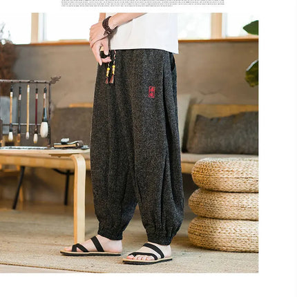 Pantaloni da jogging in seta di ghiaccio da uomo pantaloni casual stile Harajuku cinese da uomo pantaloni sportivi Harlem allentati ricamati streetwear 5XL