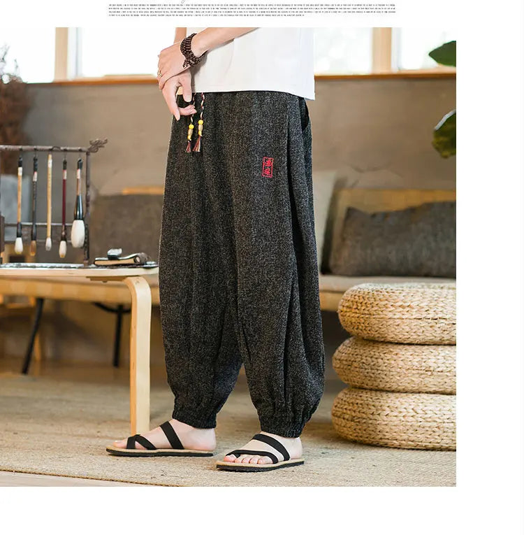 Pantaloni da jogging in seta di ghiaccio da uomo pantaloni casual stile Harajuku cinese da uomo pantaloni sportivi Harlem allentati ricamati streetwear 5XL