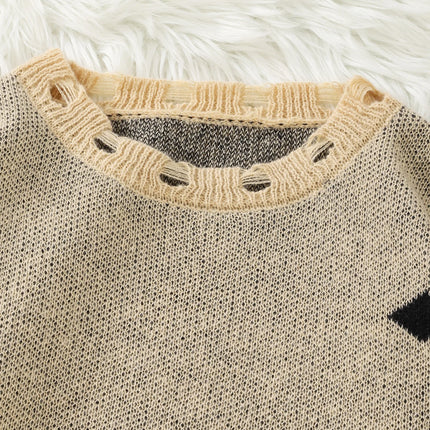 Trendy Street Style Ripped Cross Pattern Pullover Ripped Sweater Casual Crew Neck Knit Men's Pullover