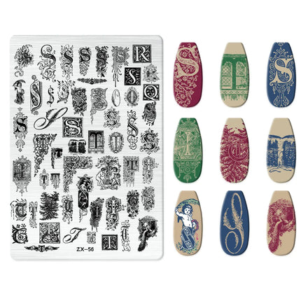 Flowers Love Nail Stamping Newspaper Splice Theme Irregular Stamping Plates Letter Nail Art Printing Stencil Tool Big Size Tools