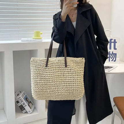 Women's Bag Summer Beach Bag Large Capacity Knitted Straw Hand-woven Rattan Beach Bag Bohemia Leather Women's Shoulder Bag New