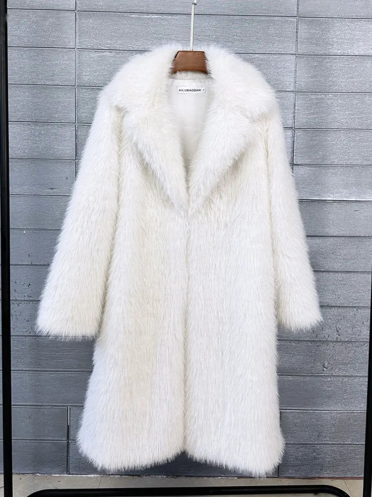 ZADORIN 100cm Long Fluffy White Black Faux Fur Coat Woman Clothing Winter Lapel Faux Fur Top Jackets for Women Jacket Outerwears