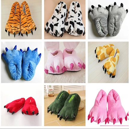1 Pair Cute Dinosaur Claw Plush Slippers Warm Soft Indoor Slippers for Women and Men Winter House Slippers