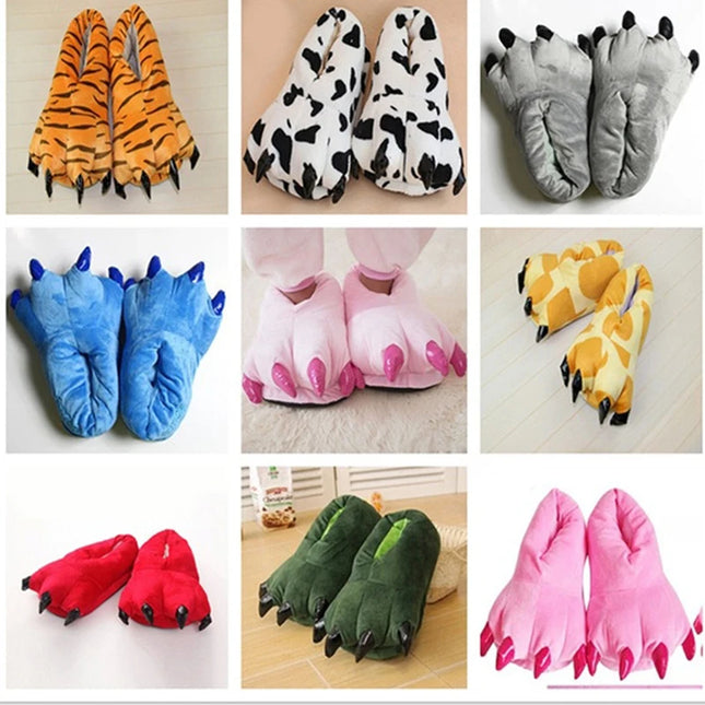 1 pair of cute dinosaur claw plush slippers, warm and soft, for indoors