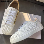 Italian Fashion Spikes Flats For Men Low Top Casual Shoes Mens White Sneakers Super Stars Style Studded Rubber Bottom Shoes