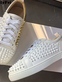 Italian Fashion Spikes Flats For Men Low Top Casual Shoes Mens White Sneakers Super Stars Style Studded Rubber Bottom Shoes