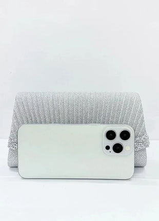 Borsa Clutch Plissettata con Strass, Pochette da Sera Scintillante con Cristalli, Elegante Borsetta da Donna per Cerimonie, Matrimoni e Feste Formali