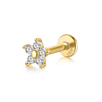 AIDE Heart Round Ball Flat Helix Piercing Earring 925 Sterling Silver Ear Studs Geometric Zircon Exquisite Trinket Studs Aretes PlatiNum
