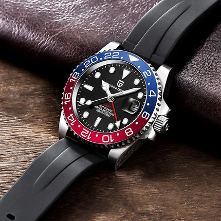 PAGANI DESIGN Pepsi GMT Orologio automatico da uomo 100M impermeabile quadrante nero luminoso cinturino Jubilee in acciaio inossidabile orologi da polso meccanici sportivi di lusso per uomo PD-1662 Relojes Hombres+Confezione