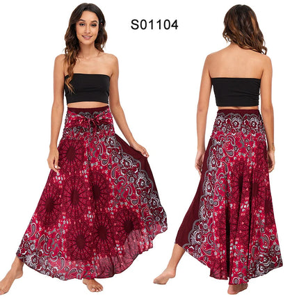 Boho Gonne Donna Rayon Beach Abito lungo Estate Bohemian Jupe Longue Femme Elastico in vita Stampa Fasciatura floreale Halter Hippie platinumshop