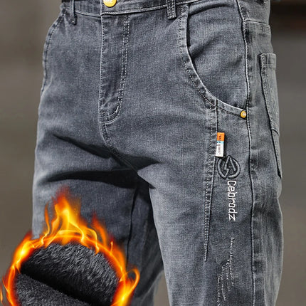 Men's Thick Winter Jeans Slim Elastic Velvet Warm Business Casual Trousers Fashion Vintage Straight Male Plush Denim Pants