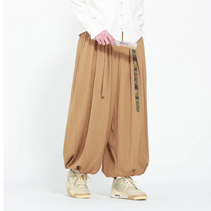 Pantaloni Uomo Oversize Casual Comodi a Gamba Larga, Costume Giapponese con Stampa Ukiyo-e, Pantaloni Trendy con Cintura, Taglie Grandi fino a 5XL