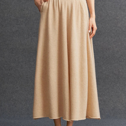New Women's 100% Pure Cashmere Knitted Full Skirt Autumn Winter High Waisted Mid-calf Ankle-Length Soild Dress Versatile Elegant PlatiNum