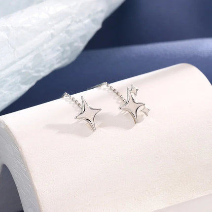 Ventfille 925 Sterling Silver Star Earring for Women Girl Simple Tassels Chain Fashion Office Jewelry Gift Dropshipping PlatiNum