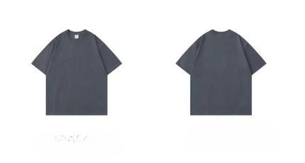 Beige 300g Heavyweight Cotton Short Sleeved T-shirt Summer Round Neck Loose and Base Shirt for Men Women Basic Tee PlatiNum