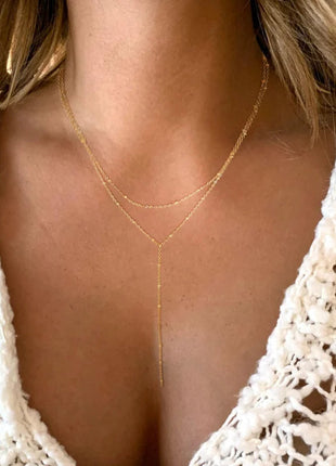 Lariat Gold Necklace for Women Teen Girls Mom, Dainty Long Necklace 14k Gold Plated STAINLESS STEEL Y-Shaped Pendant Necklaces PlatiNum