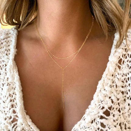 Lariat Gold Necklace for Women Teen Girls Mom, Dainty Long Necklace 14k Gold Plated STAINLESS STEEL Y-Shaped Pendant Necklaces PlatiNum