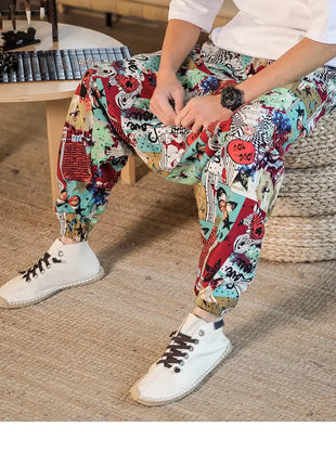 Pantaloni Harem da Uomo 2026 Stile Retrò con Stampa, Pantaloni Jogger Larghi e Comodi con Cavallo Ribassato, Stile Nepal Oversize, Pantaloni Casual da Uomo con Cavallo Ribassato