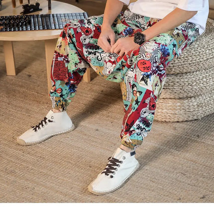 Pantaloni Harem da Uomo 2026 Stile Retrò con Stampa, Pantaloni Jogger Larghi e Comodi con Cavallo Ribassato, Stile Nepal Oversize, Pantaloni Casual da Uomo con Cavallo Ribassato