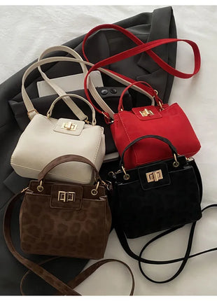 Elegante Mini Borsa a Tracolla con Manico Superiore, Chiusura Dorata, Versatile Borsa in Finta Pelle Scamosciata e Pelle per Uso Quotidiano Femminile