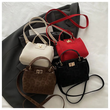 Elegante Mini Borsa a Tracolla con Manico Superiore, Chiusura Dorata, Versatile Borsa in Finta Pelle Scamosciata e Pelle per Uso Quotidiano Femminile