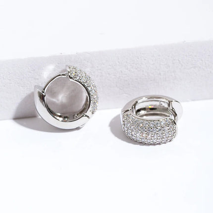 Luxury Full Zircon Multi-Row Sparkling Silver Color Hoop Earrings for Men Women Fashion Jewelry New Arrival PlatiNum