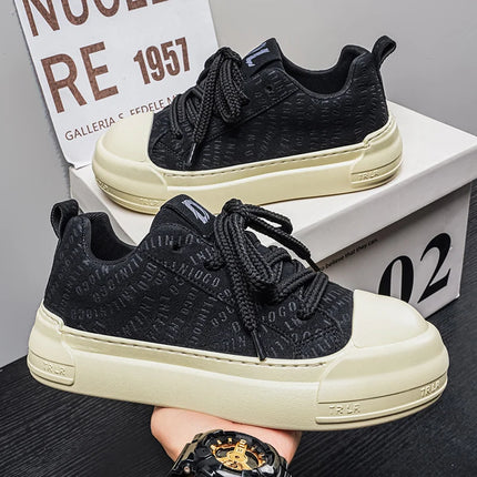 Toe Thick Sole Platform Men Sneakers Lace Up Patchwork Fashion New Trend Casual Trainer Shoes Thick Bottomed All Season