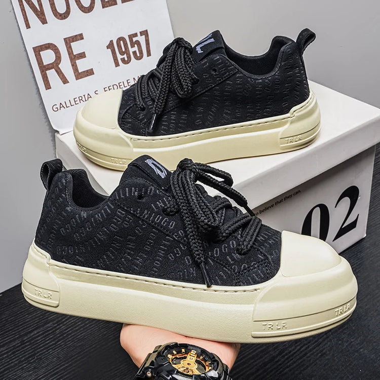 Toe Thick Sole Platform Men Sneakers Lace Up Patchwork Fashion New Trend Casual Trainer Shoes Thick Bottomed All Season
