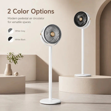 Ventilatore a piantana moderno 2-in-1 con circolazione d'aria, 5 velocità, 4 altezze, silenzioso, portatile, USB-C per casa, camera da letto, ufficio, camper, campeggio