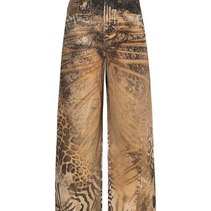 Jeans Larghi da Donna Stile Retrò Americano Y2K 2026 con Stampa Leopardata 3D, Pantaloni a Gamba Larga Vestibilità Comoda