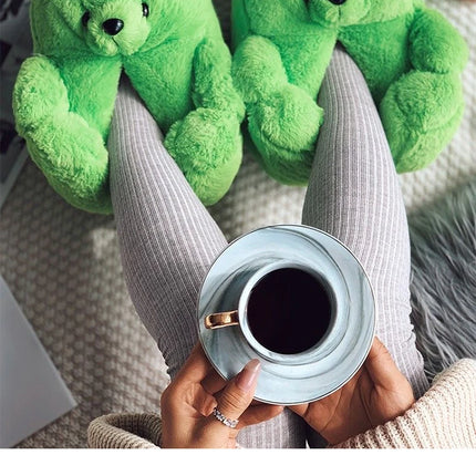 Cute Teddy Bear Plush Winter Slippers, Wrapped Heel Funny Indoor Floor Shoes, Women Gift, Warm Soft Cartoon Fluffy Animal Slippe