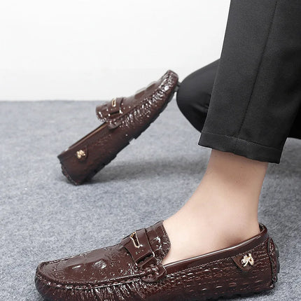 Scarpe Slip-On da Uomo in Pelle di Coccodrillo di Lusso, Scarpe Casual Primaverili ed Estive per la Guida, Stile Coppia, Taglio Basso, Suola in Gomma Traspirante