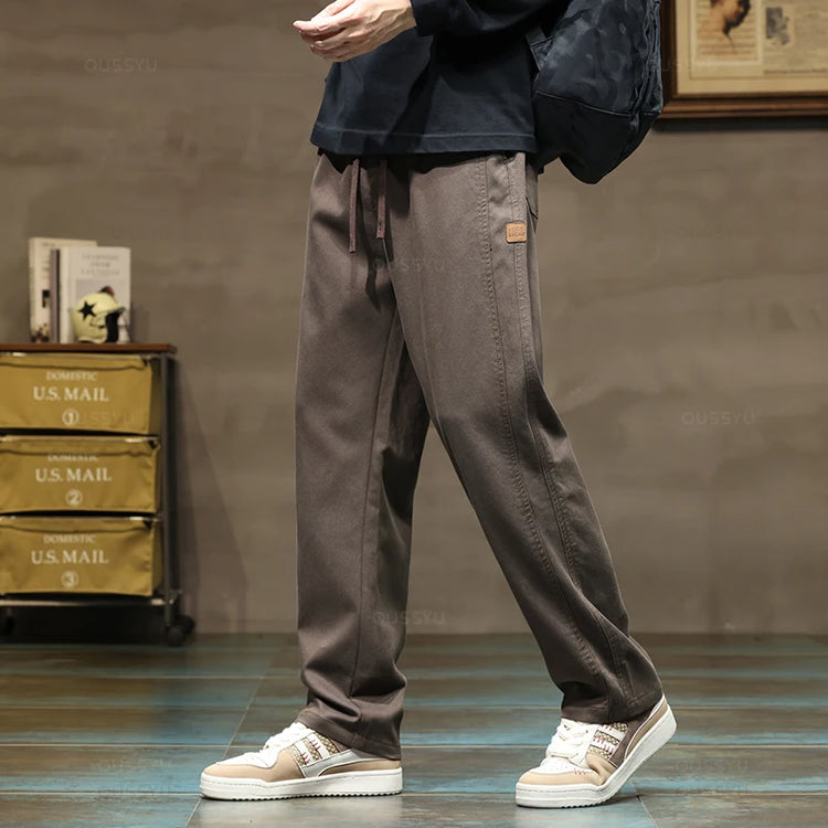 Brand Clothing New Soft Lyocell Fabric Pants Men Thick Loose Straight Drawstring Elastic Waist Korea Casual Cargo Trousers Male